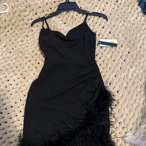 Black Feather-Trim Slip Dress - Women